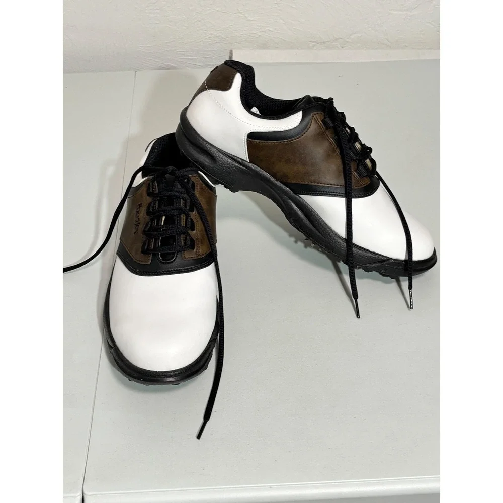 Foot Joy -  Mens 10M Golf Shoes White Brown Black Spiked 45516 Classic